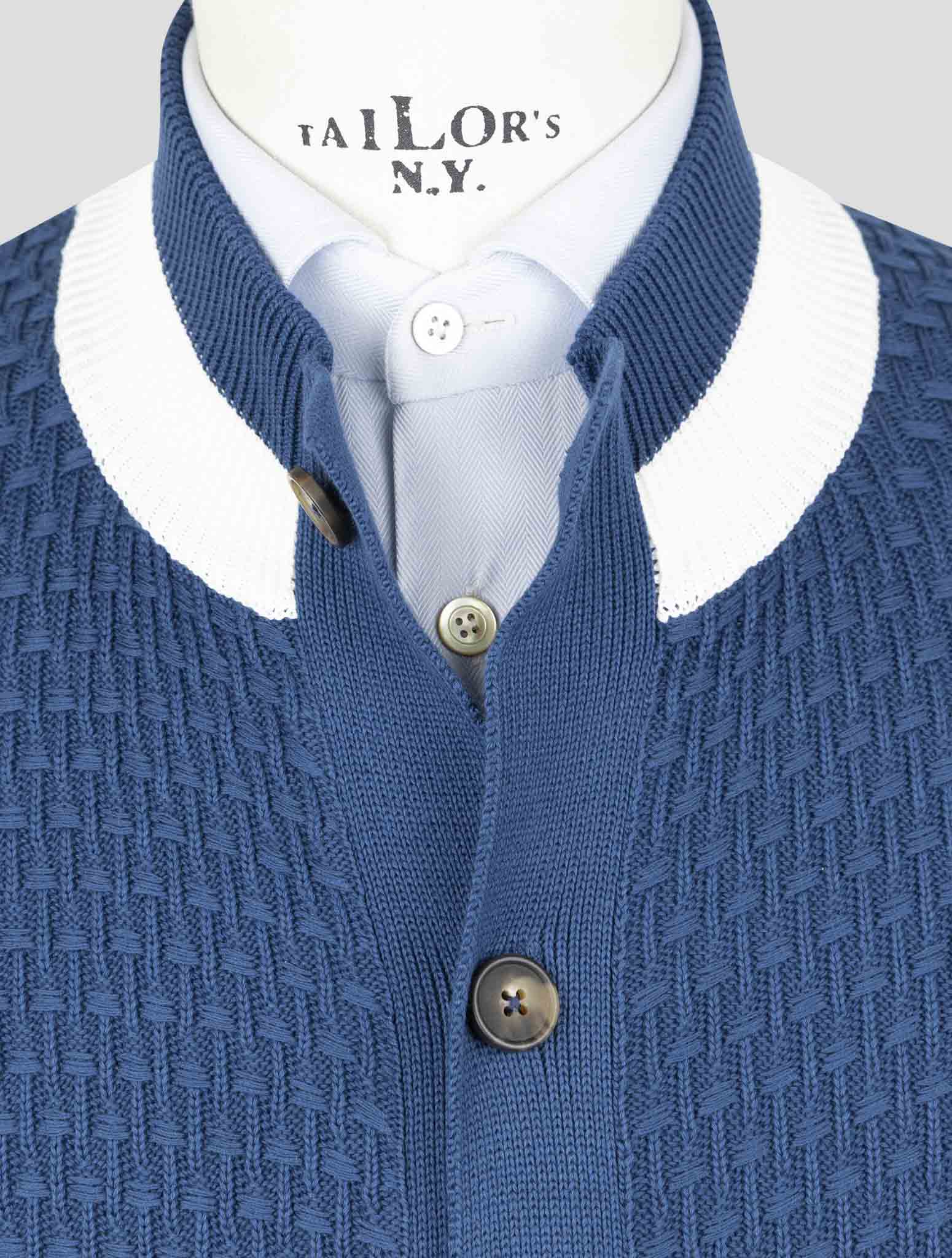 Kiton Blue Cotton Sweater Cardigan