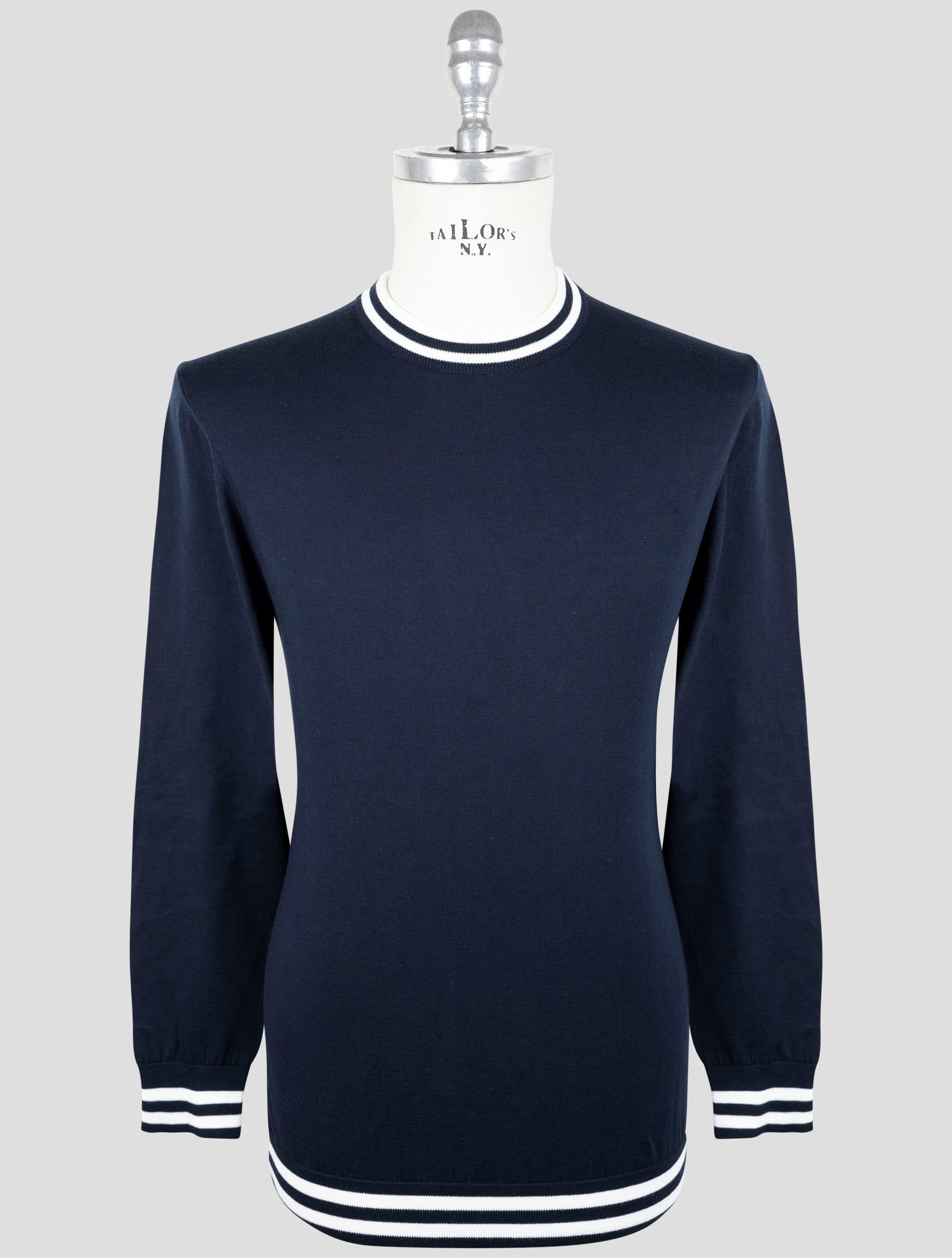 Kiton Blue Cotton Sweater Crewneck