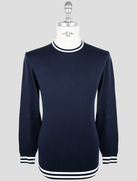 Kiton Blue Cotton Sweater Crewneck