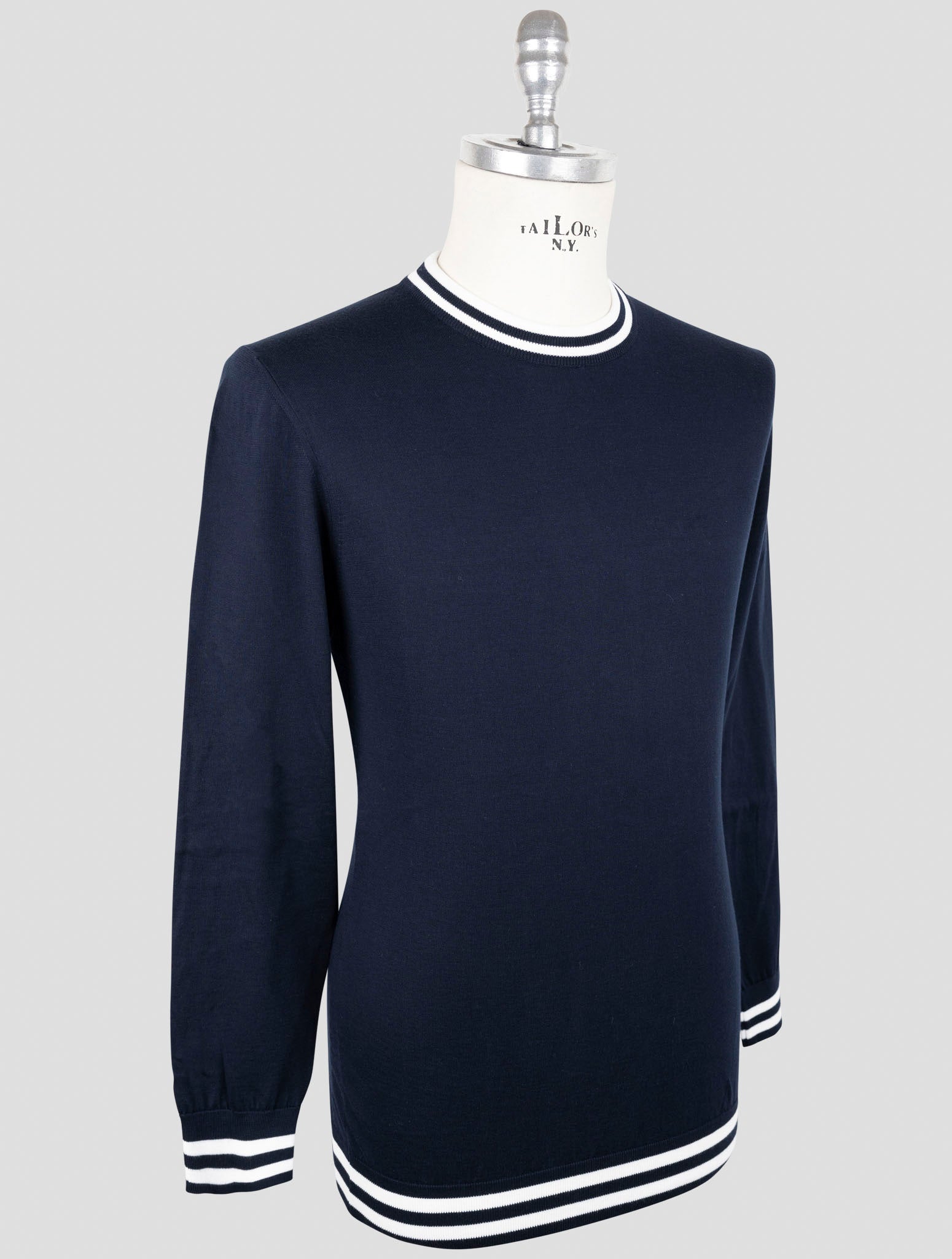 Kiton Blue Cotton Sweater Crewneck