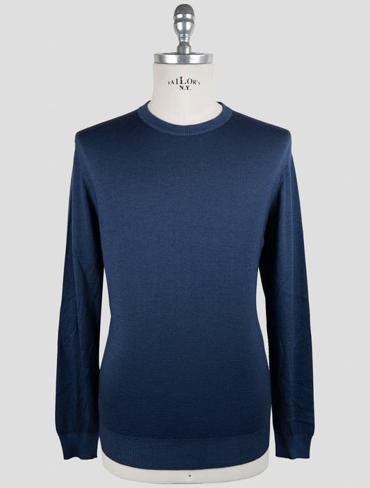 Kiton Blue Cotton Sweater Crewneck
