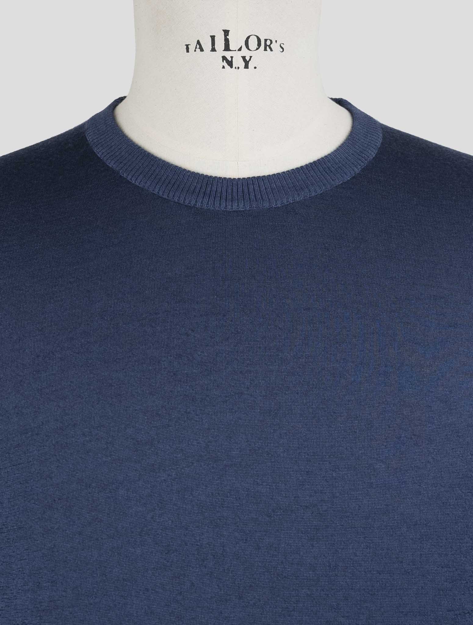 Kiton Blue Cotton Sweater Crewneck