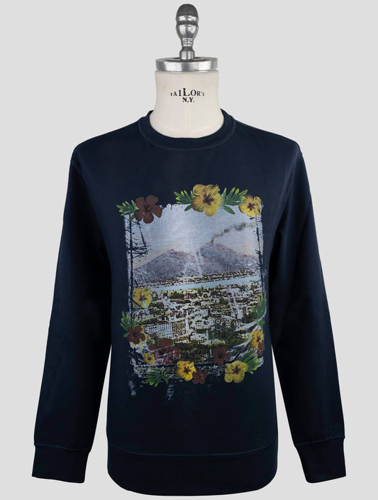 Kiton Blue Cotton Ea Sweater Crewneck