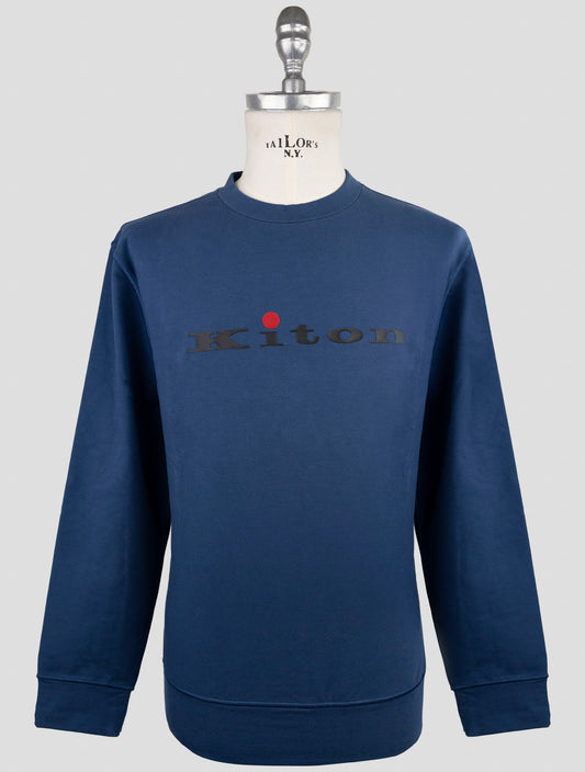 Kiton Blue Cotton Ea Sweater Crewneck