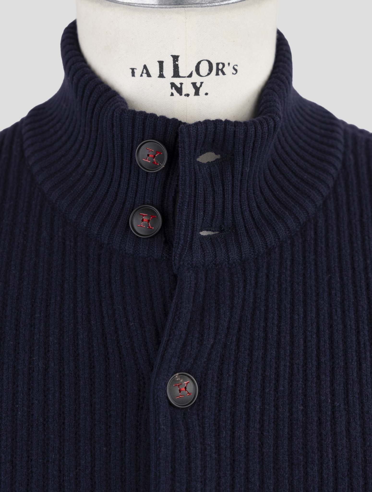 Kiton Blue Wool Sweater Cardigan