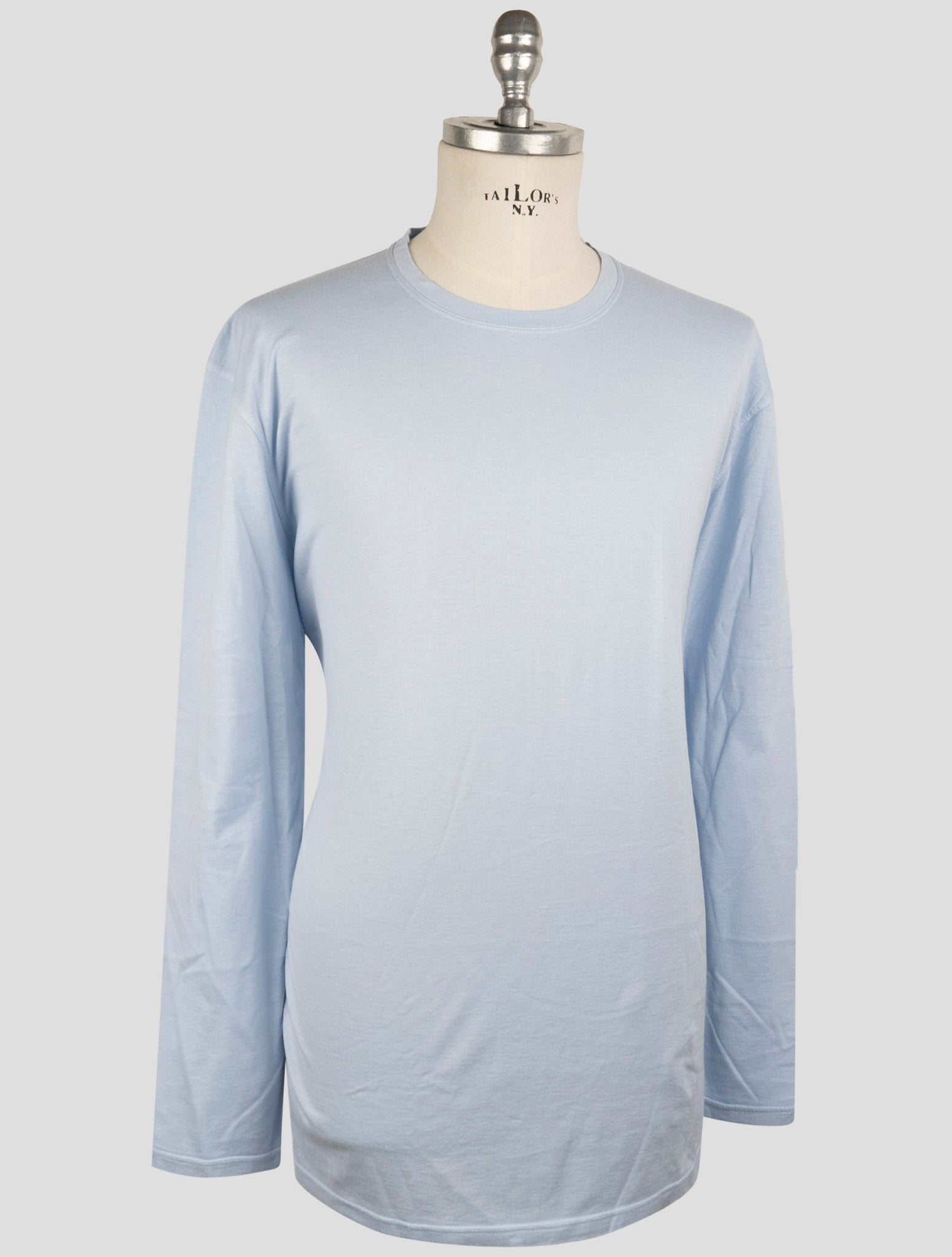 Kiton Light Blue Cotton Cashmere Sweater Crewneck