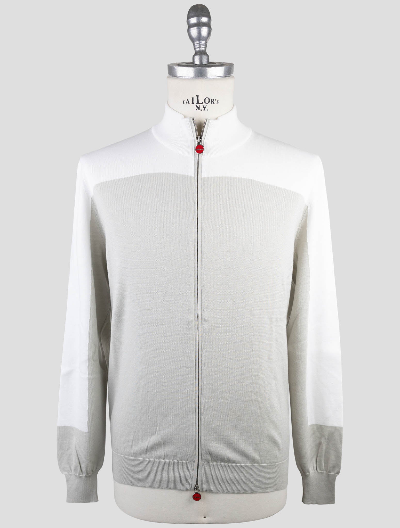 Kiton Gray White Cotton Sweater Full Zip