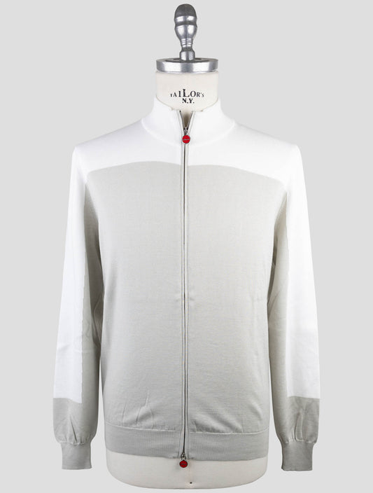 Kiton Gray White Cotton Sweater Full Zip