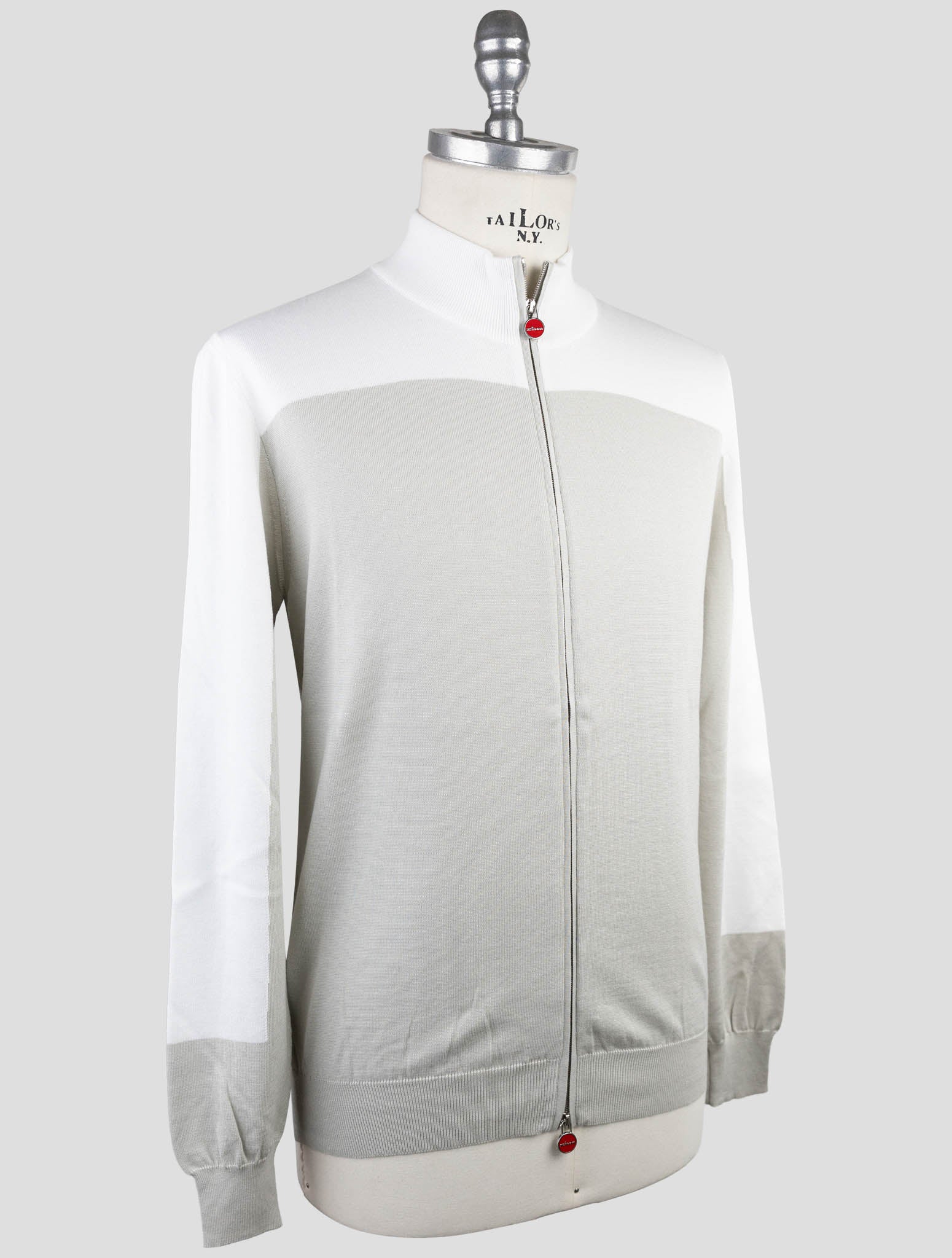Kiton Gray White Cotton Sweater Full Zip