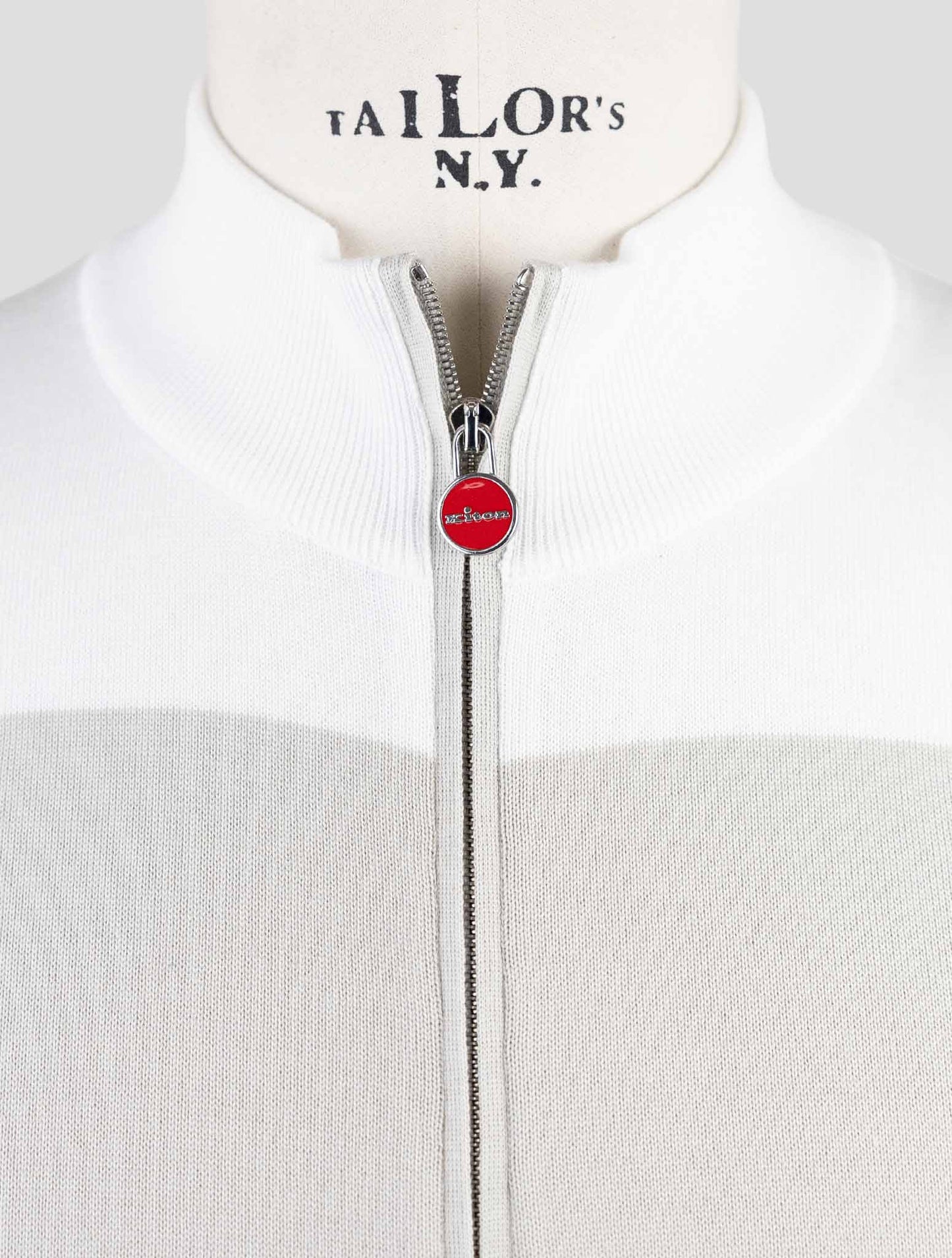 Kiton Gray White Cotton Sweater Full Zip