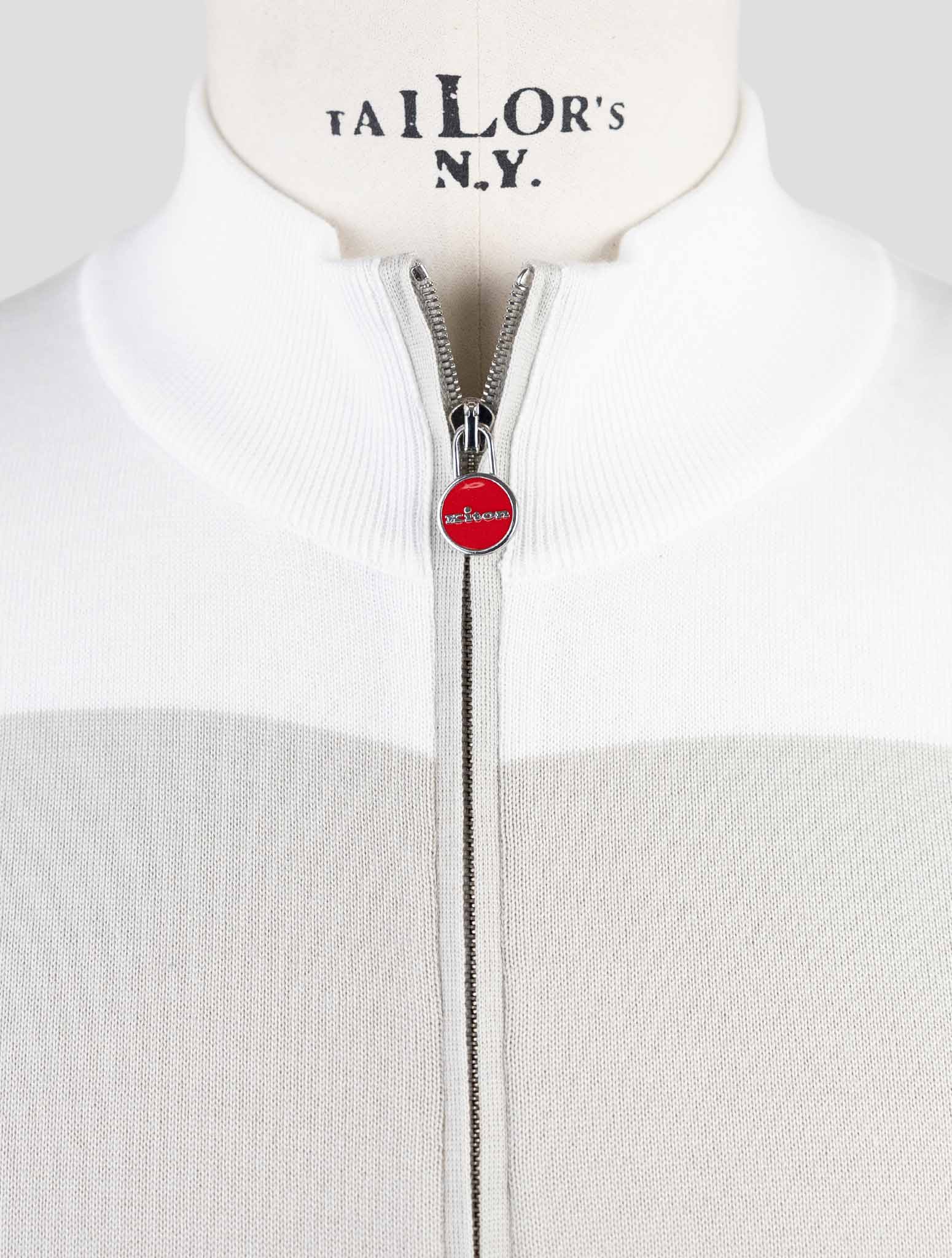 Kiton Gray White Cotton Sweater Full Zip