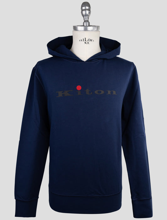 Kiton Blue Cotton Ea Sweater Hoodie