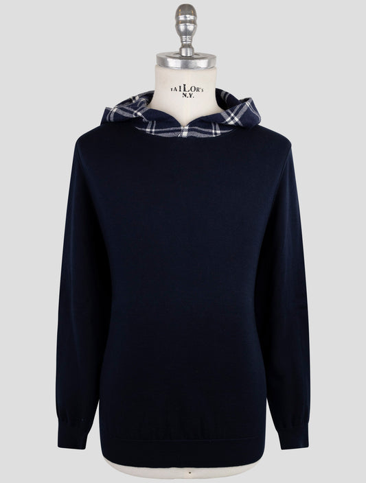 Kiton Blue Cotton Ea Sweater Hoodie