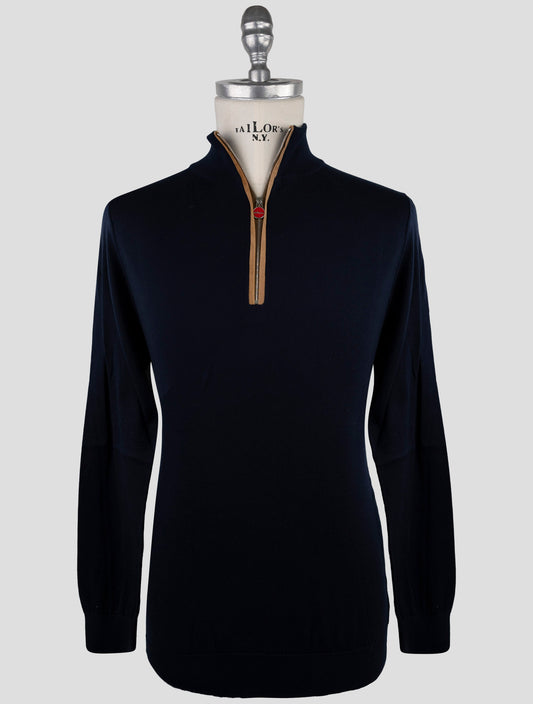 Kiton Blue Cotton Sweater Half Zip