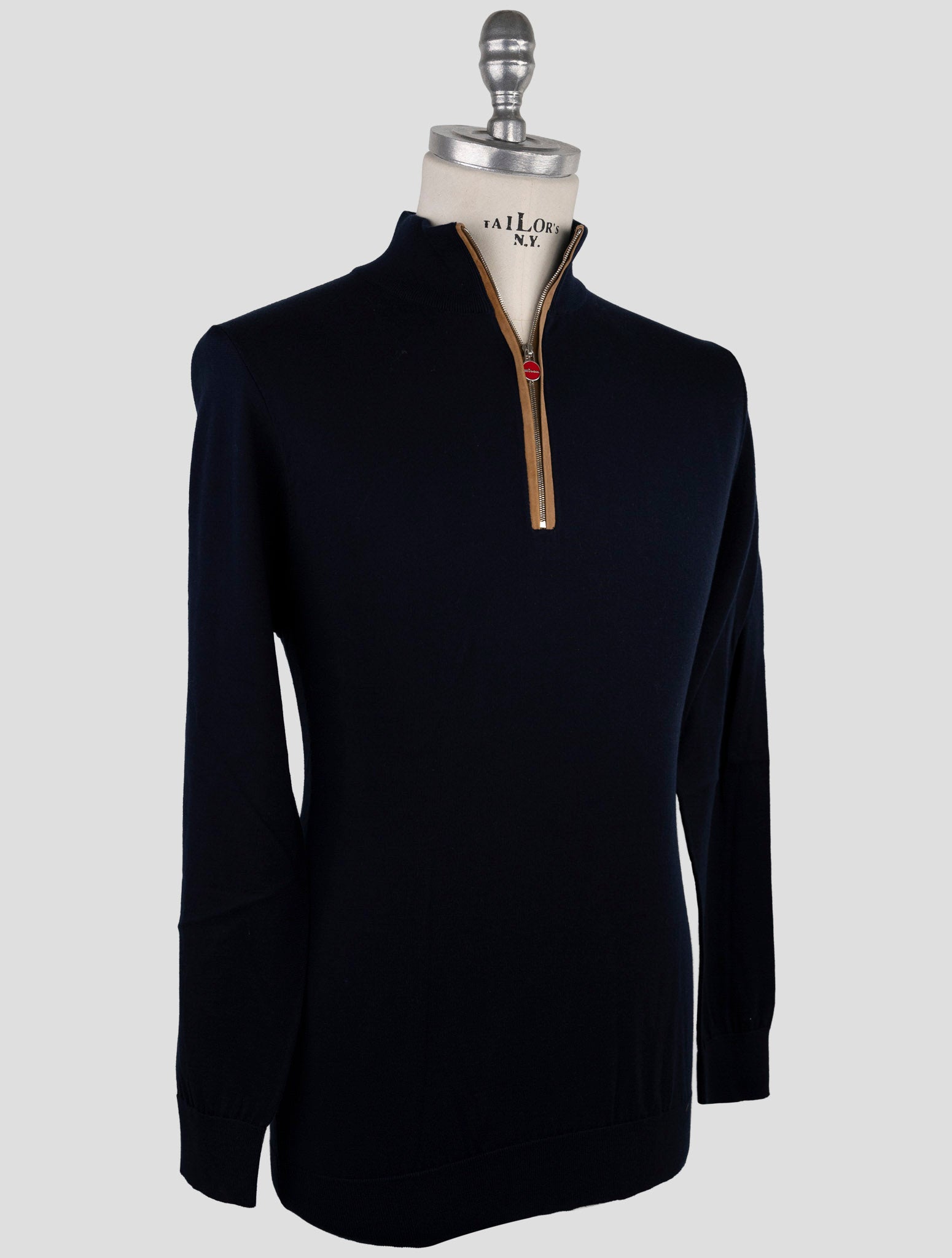 Kiton Blue Cotton Sweater Half Zip