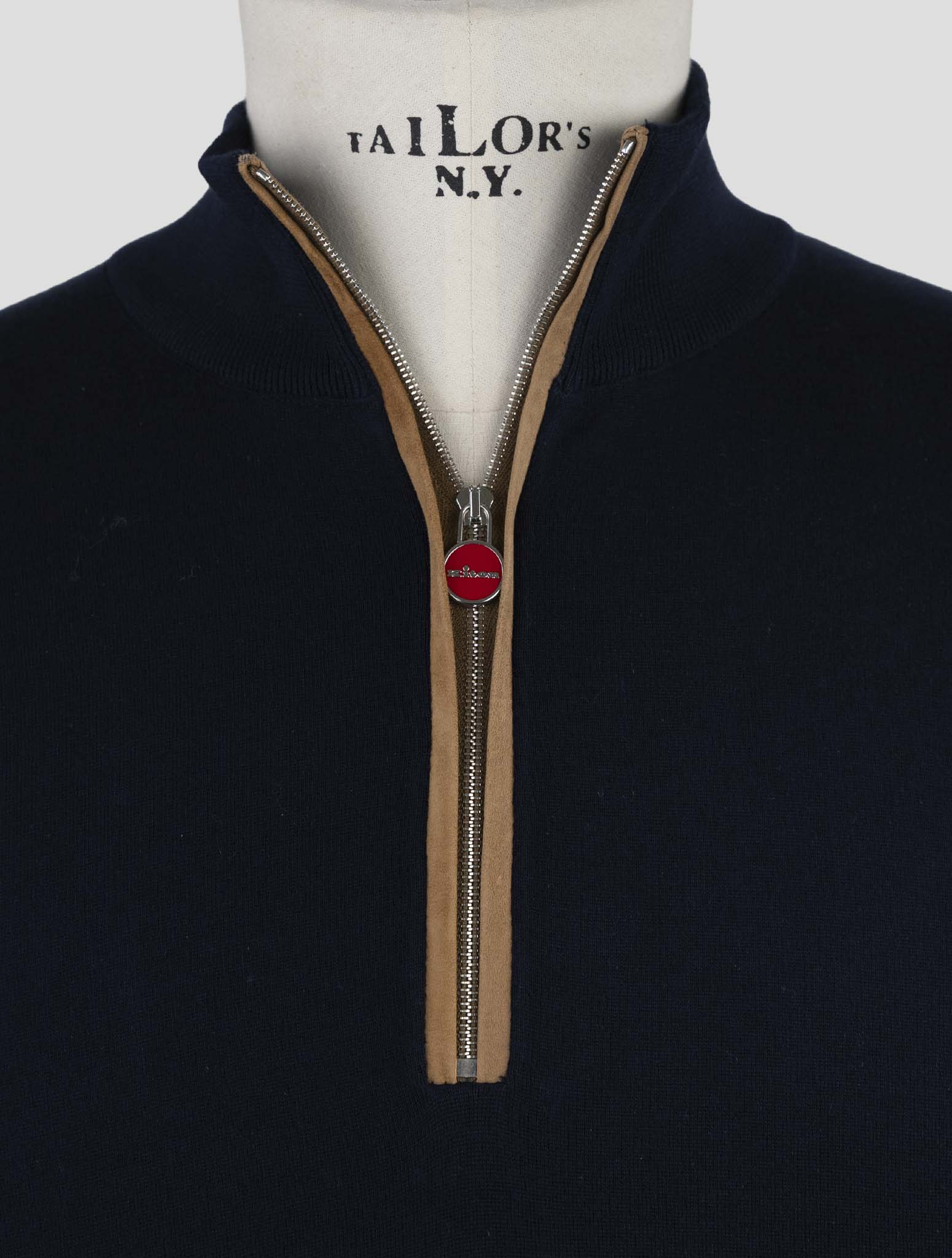 Kiton Blue Cotton Sweater Half Zip