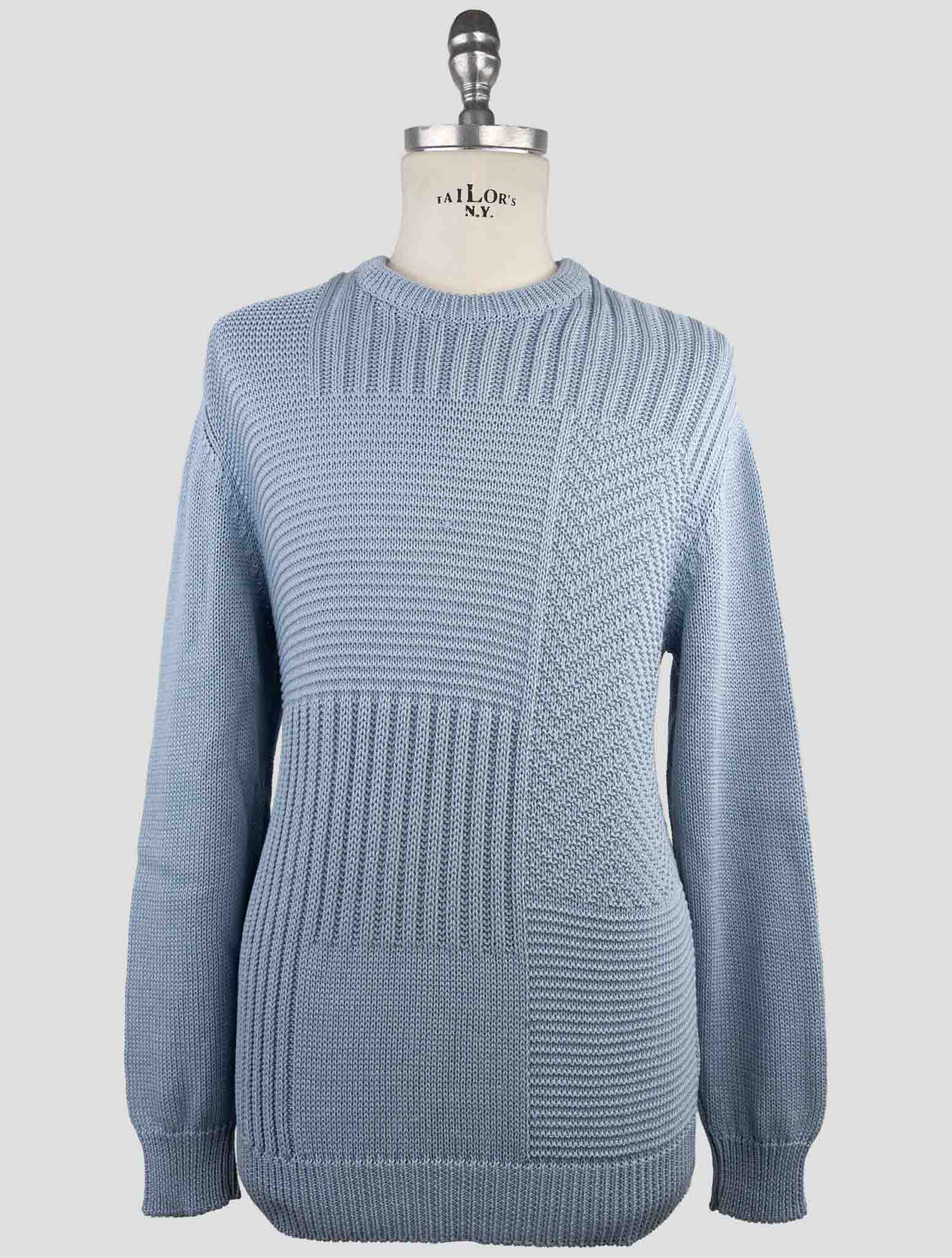 Kiton Light Blue Cotton Sweater Crewneck