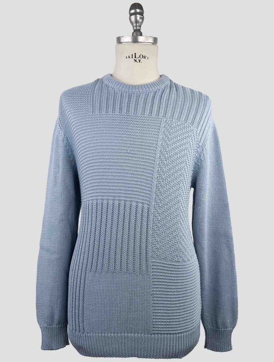 Kiton Light Blue Cotton Sweater Crewneck