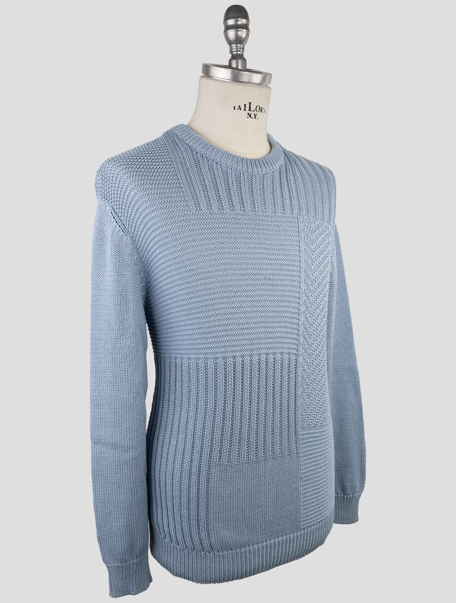 Kiton Light Blue Cotton Sweater Crewneck