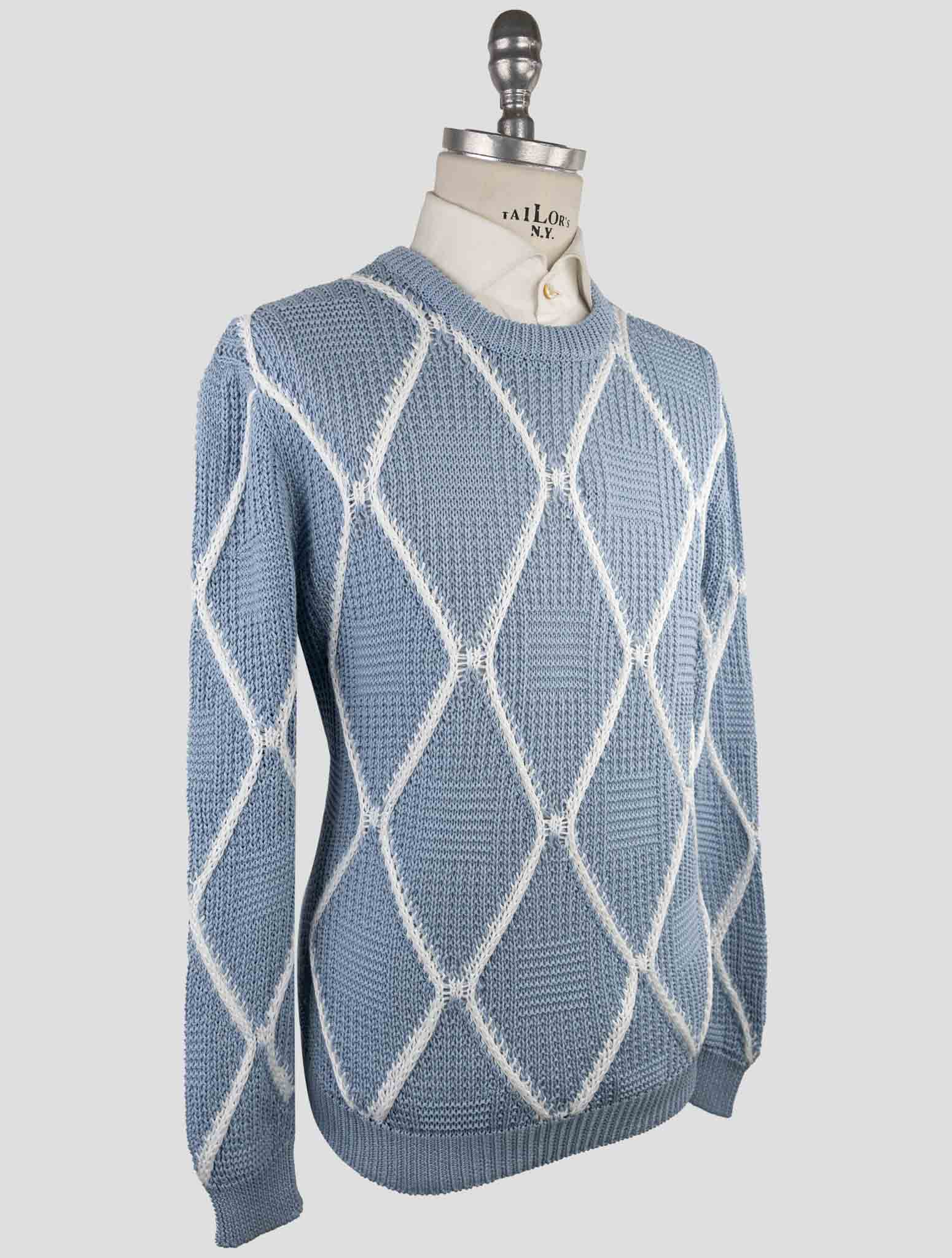 Kiton Light Blue Cotton Sweater Crewneck