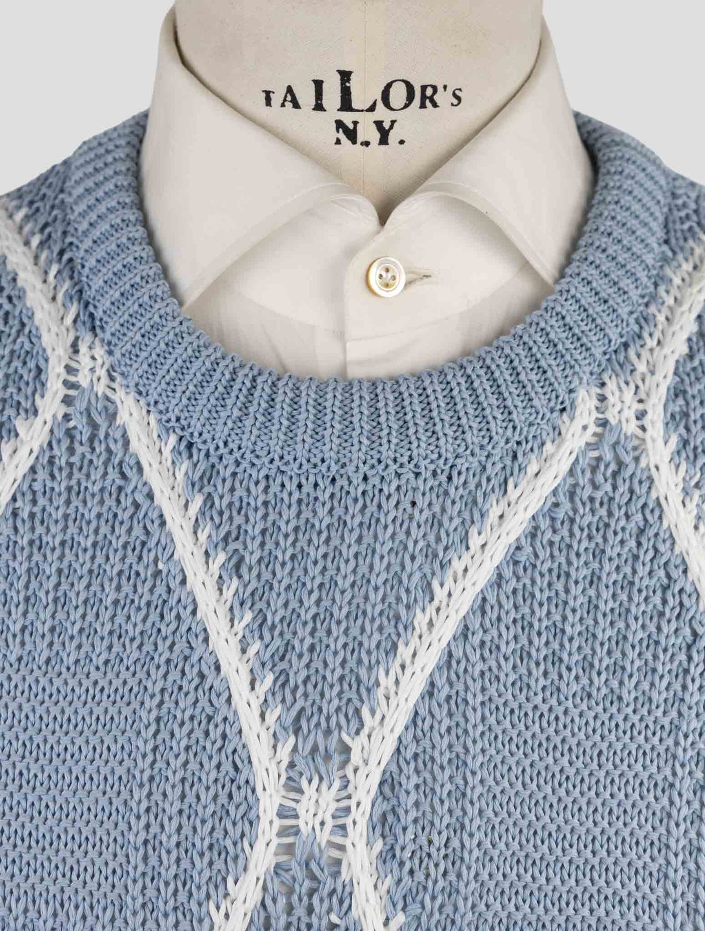 Kiton Light Blue Cotton Sweater Crewneck