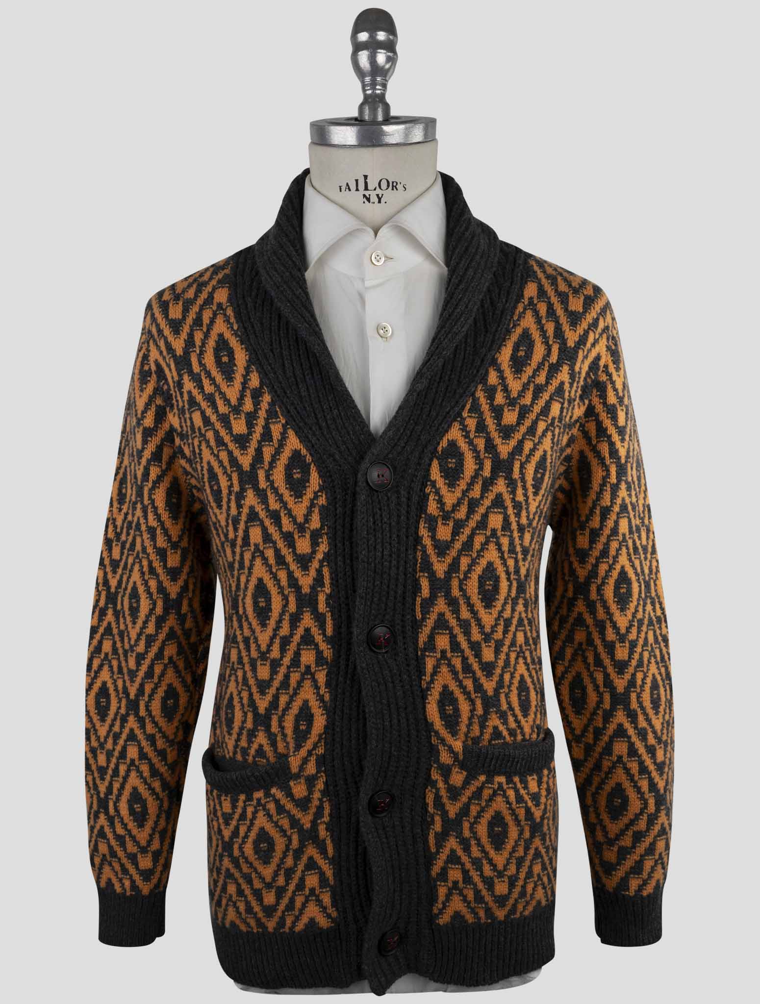 Kiton Gray Orange Cashmere Sweater Cardigan
