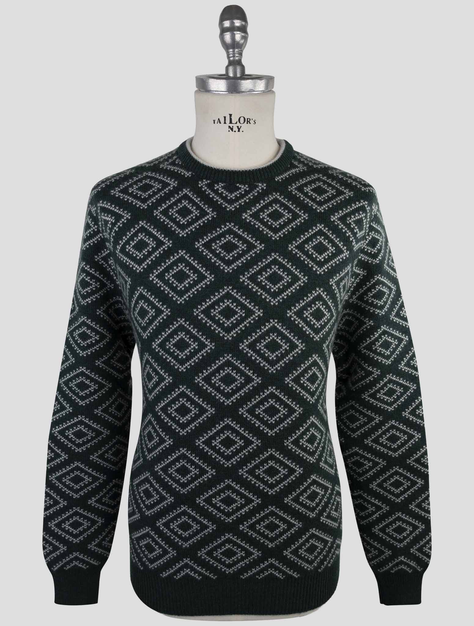 Kiton Green White Cashmere Sweater Crewneck