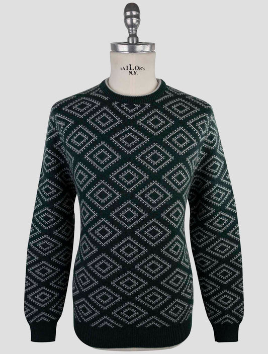 Kiton Green White Cashmere Sweater Crewneck