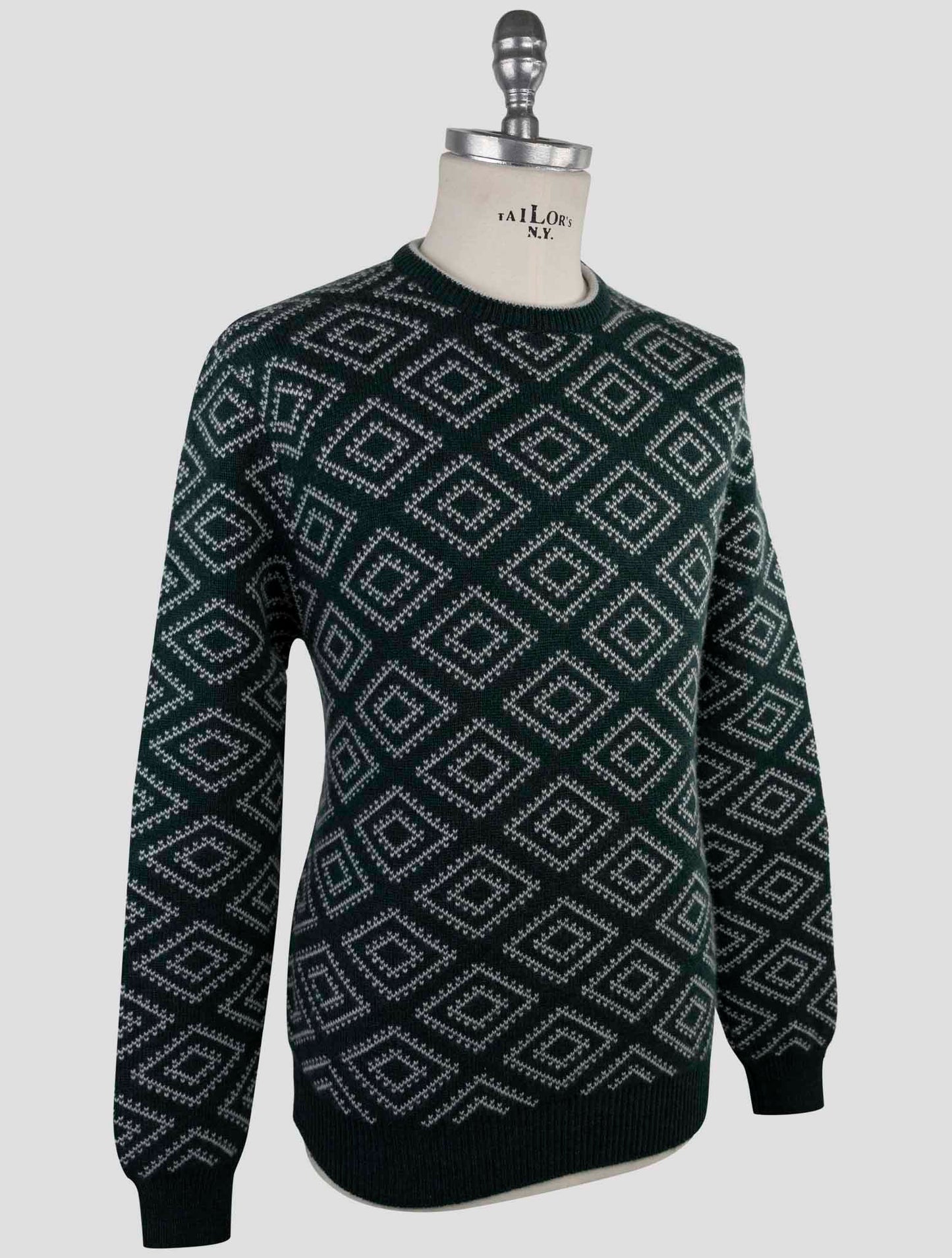 Kiton Green White Cashmere Sweater Crewneck