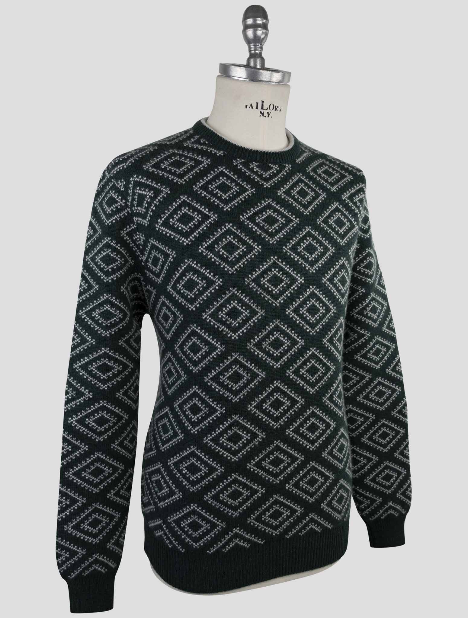 Kiton Green White Cashmere Sweater Crewneck