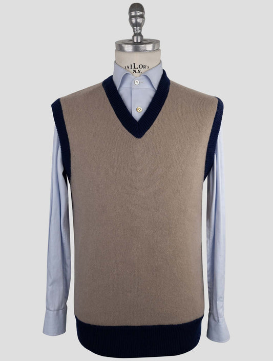 Kiton Brown Blue Cashmere Pa Pu Sweater V-Neck