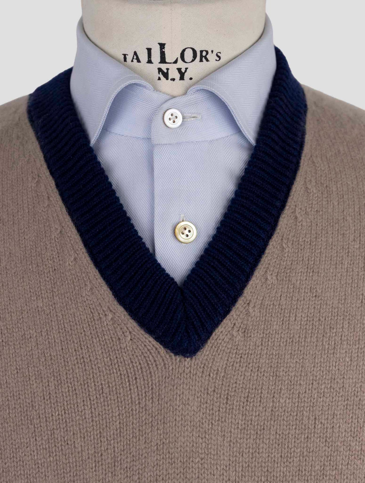 Kiton Brown Blue Cashmere Pa Pu Sweater V-Neck