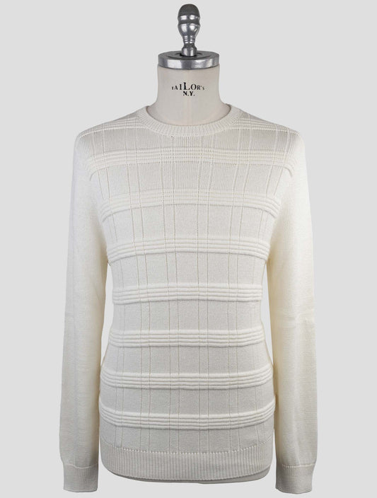 Kiton White Silk Cotton Sweater Crewneck