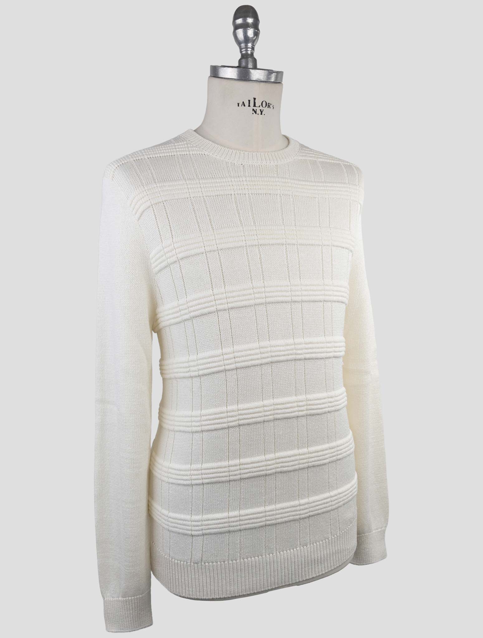 Kiton White Silk Cotton Sweater Crewneck
