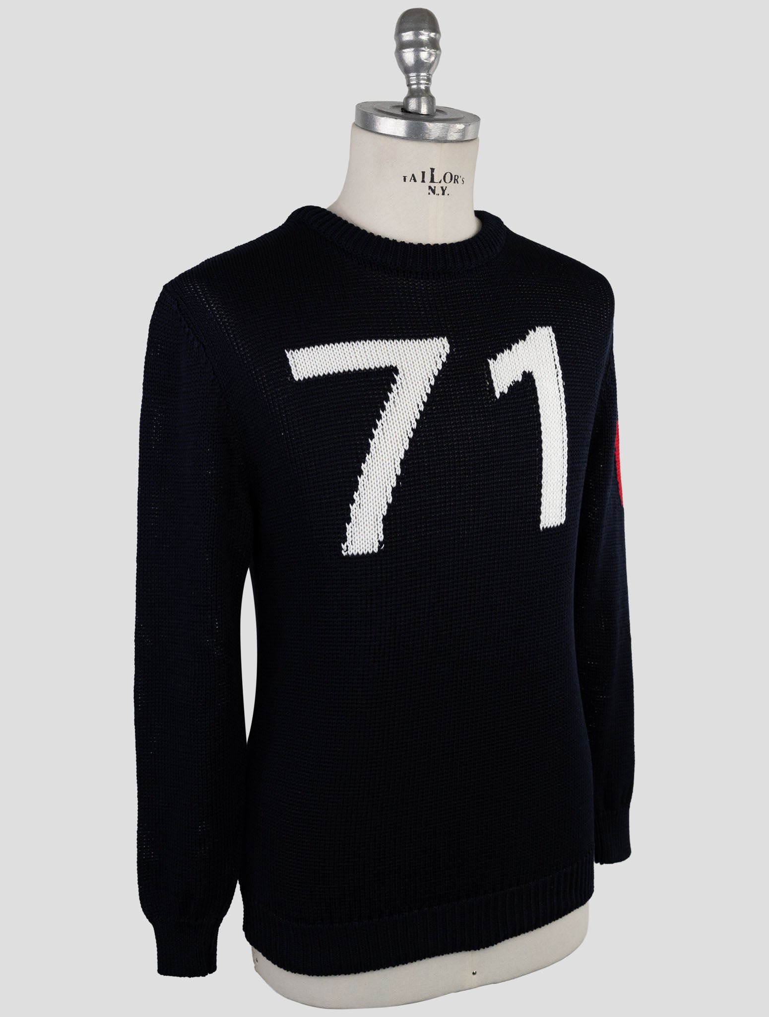 Kiton Dark Blue Cotton Sweater Crewneck