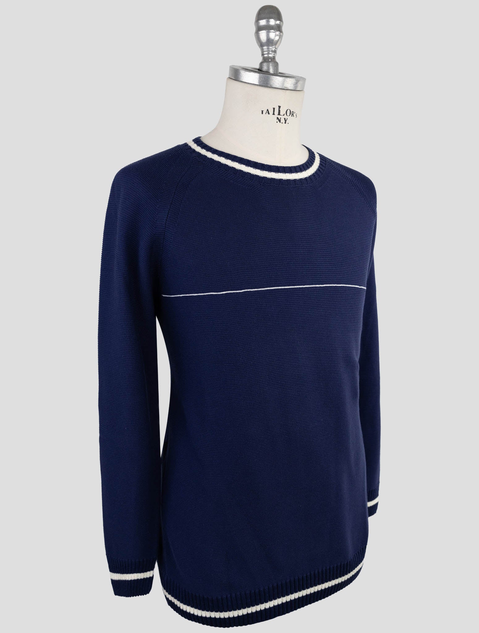 Kiton Blue Cotton Sweater Crewneck