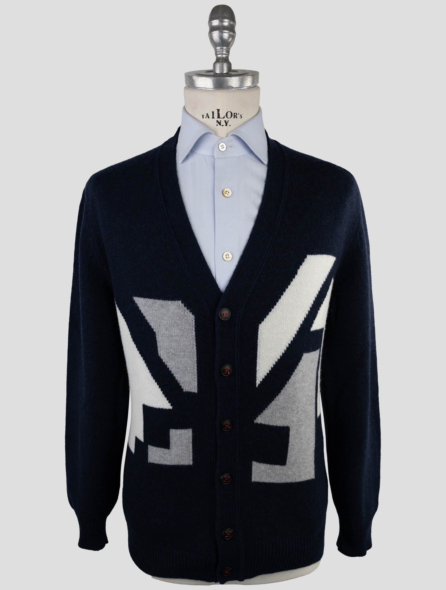 Kiton Blue Gray Cashmere Sweater Cardigan