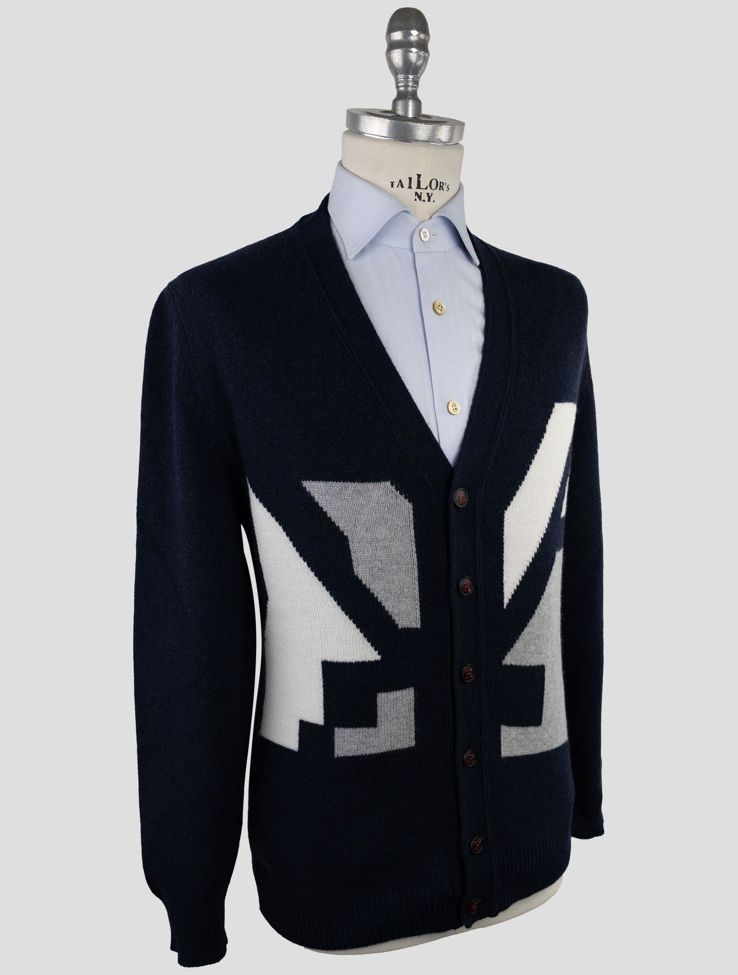 Kiton Blue Gray Cashmere Sweater Cardigan