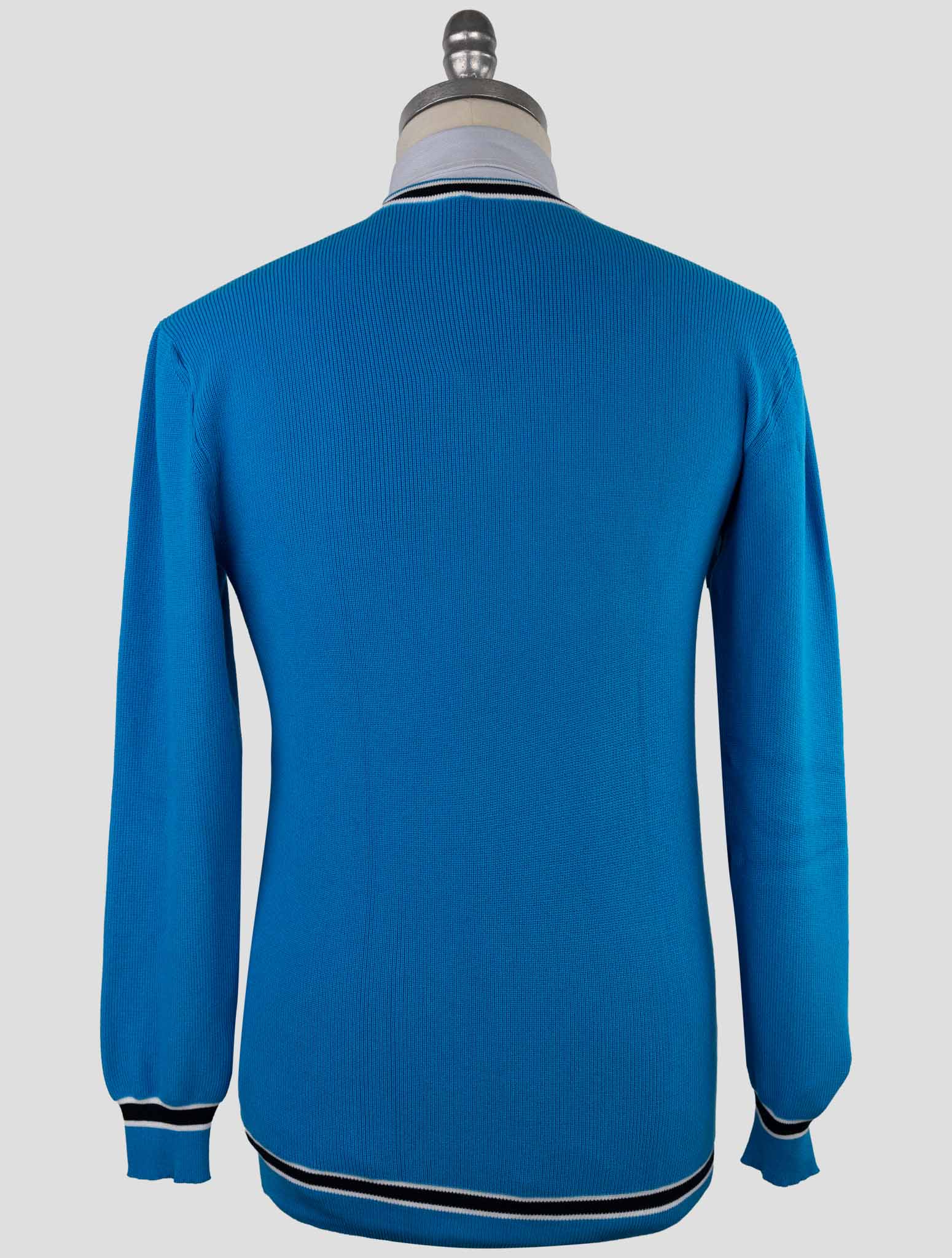 Kiton Light Blue Cotton Sweater V-Neck