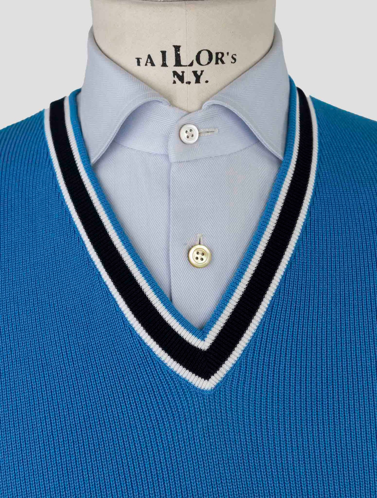 Kiton Light Blue Cotton Sweater V-Neck