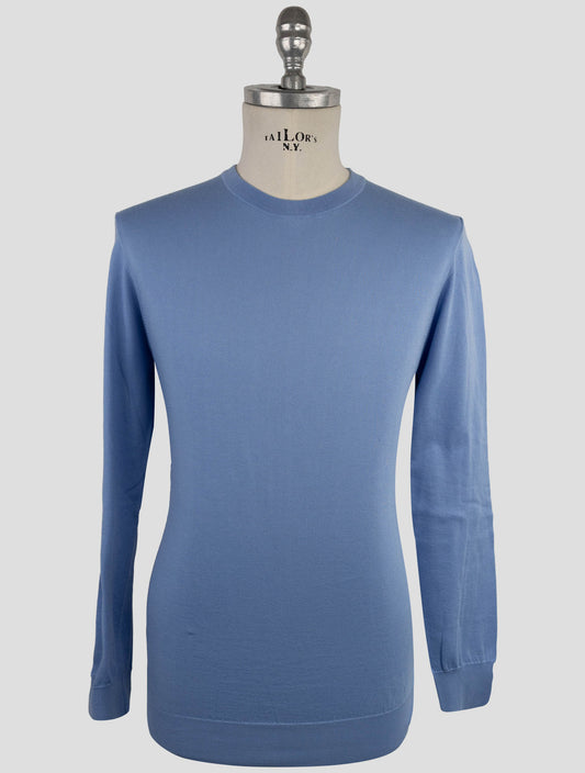 Kiton Light Blue Cotton Sweater Crewneck