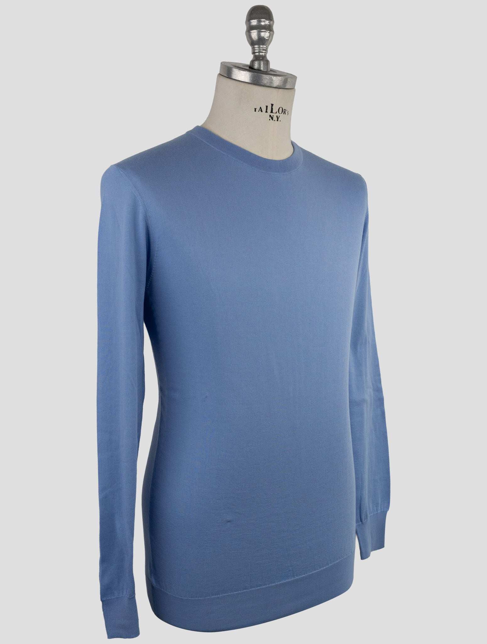 Kiton Light Blue Cotton Sweater Crewneck