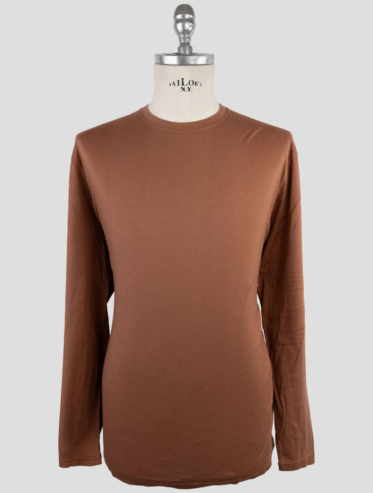 Kiton Brown Cotton Cashmere Sweater Crewneck
