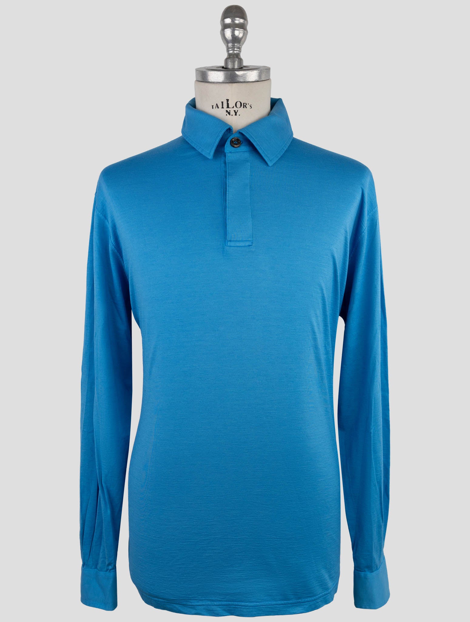Kiton Light Blue Silk Cotton Sweater Polo