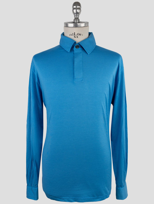 Kiton Light Blue Silk Cotton Sweater Polo