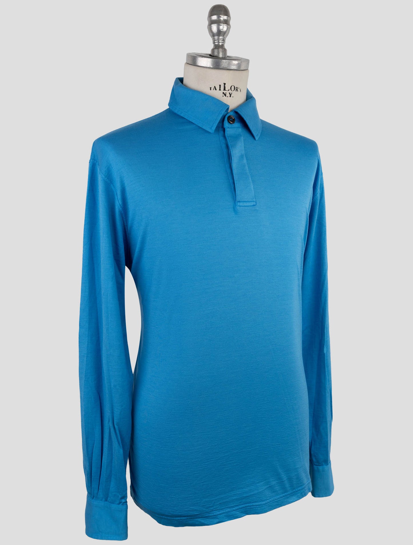 Kiton Light Blue Silk Cotton Sweater Polo
