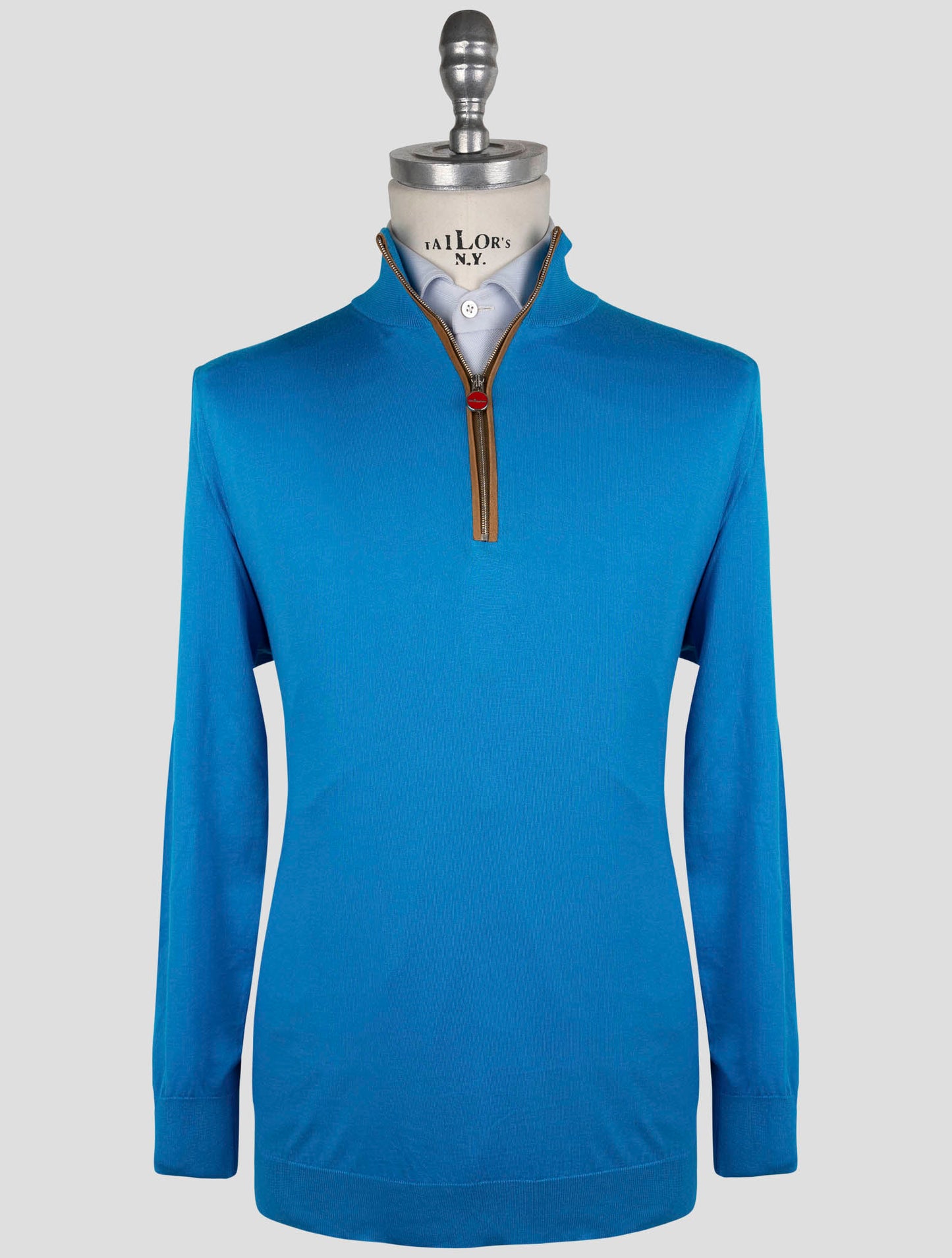 Kiton Light Blue Cotton Sweater Half Zip