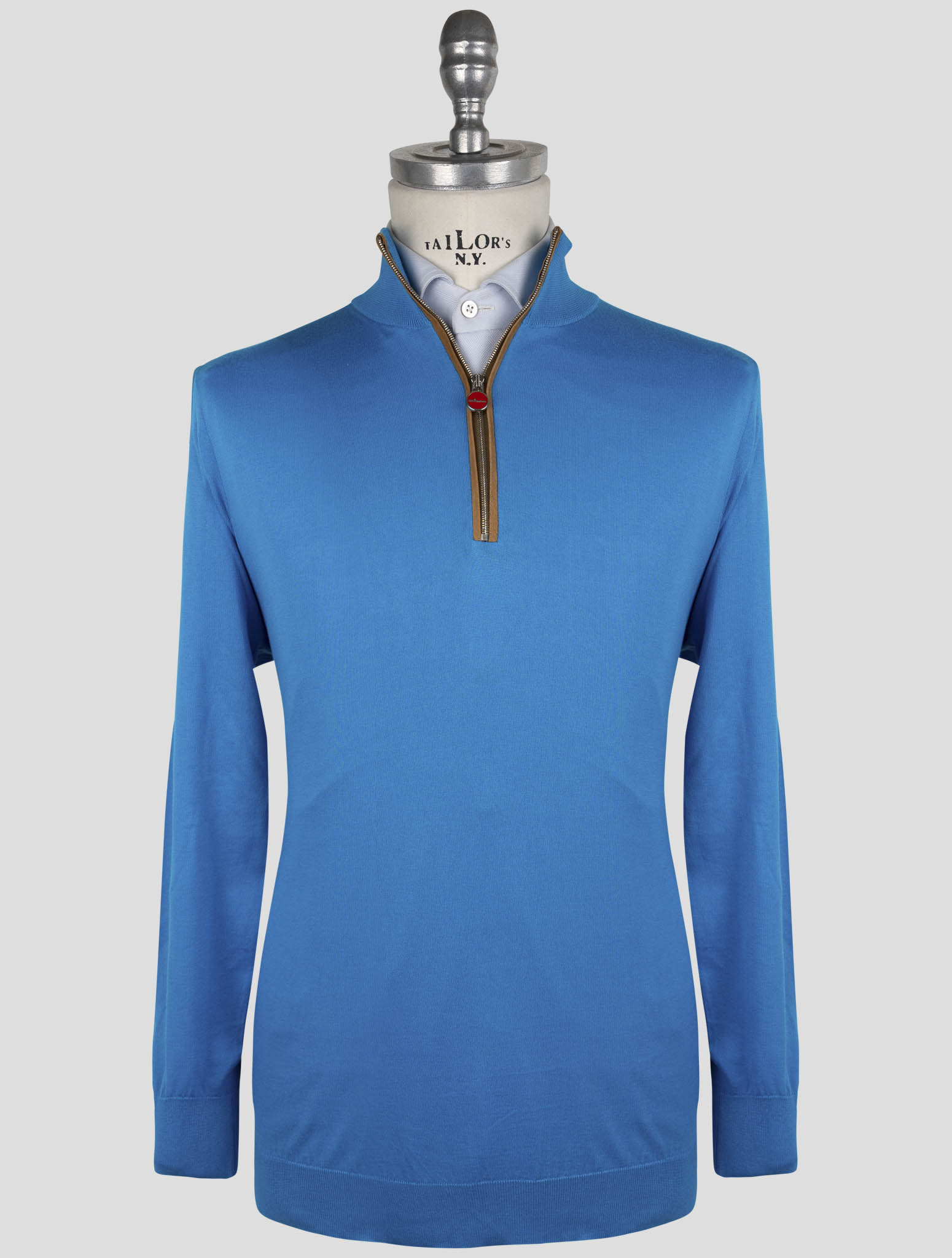 Kiton Light Blue Cotton Sweater Half Zip