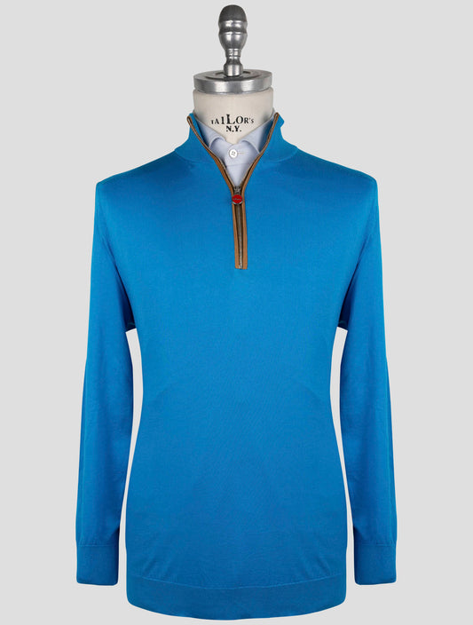 Kiton Light Blue Cotton Sweater Half Zip
