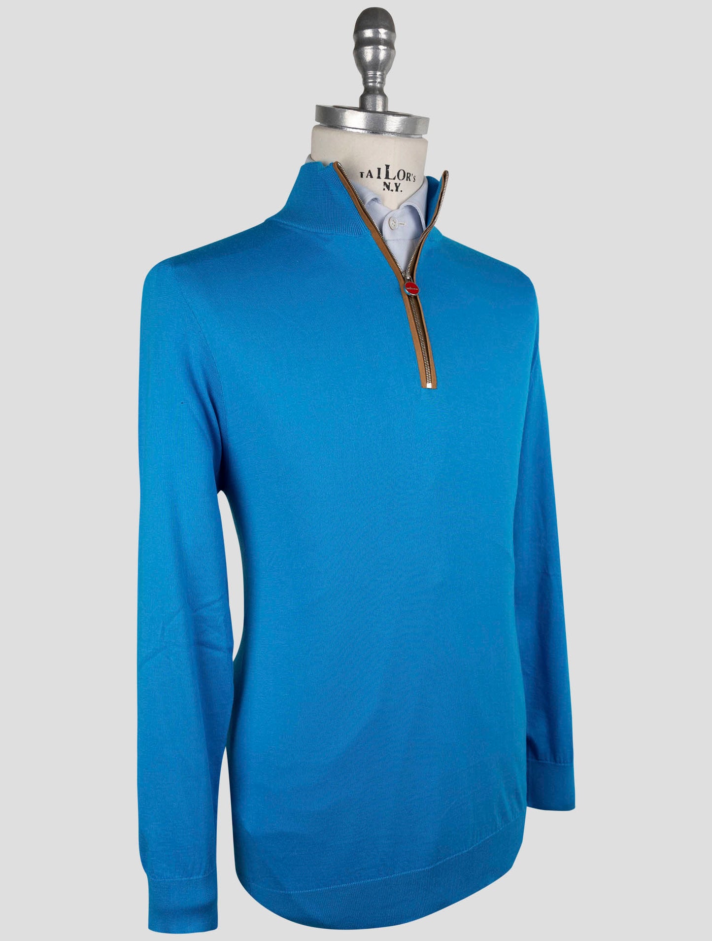 Kiton Light Blue Cotton Sweater Half Zip
